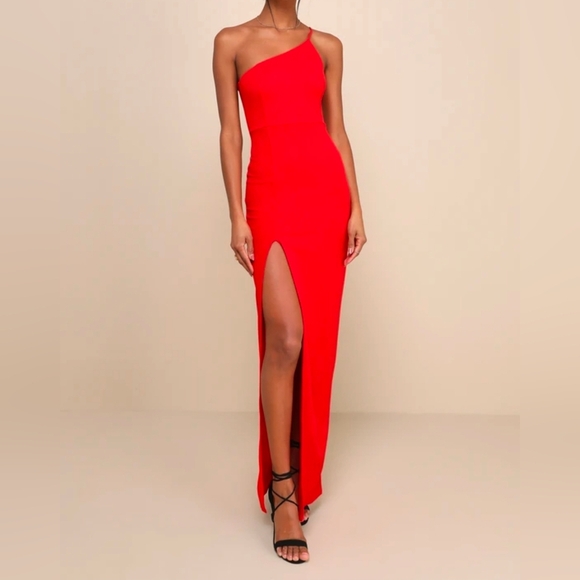 Lulus Keeper of My Heart Red One-Shoulder Maxi Dress, Size Large